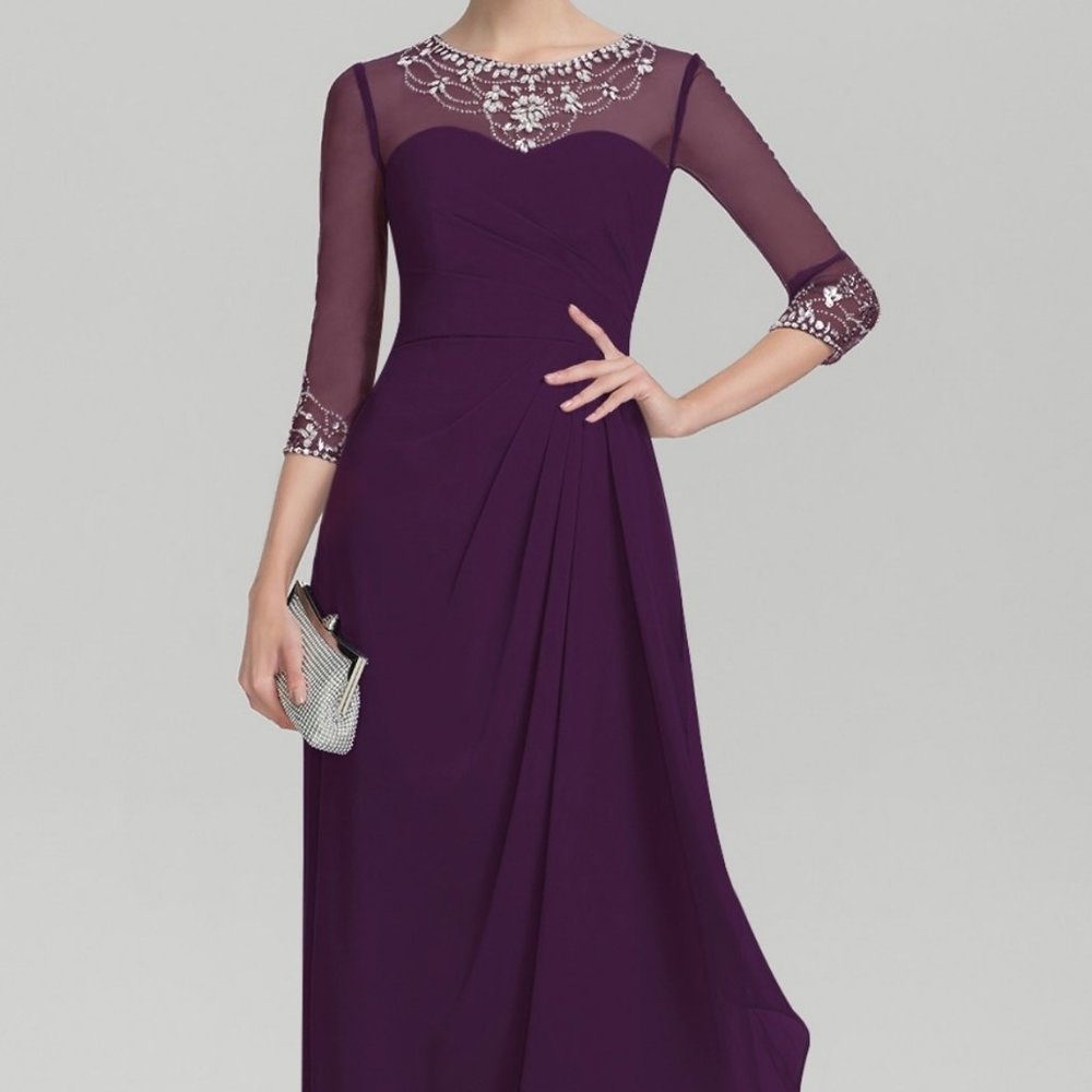 A-line Scoop Illusion Floor-Length Chiffon Mother of the Bride Dress w/ Beading